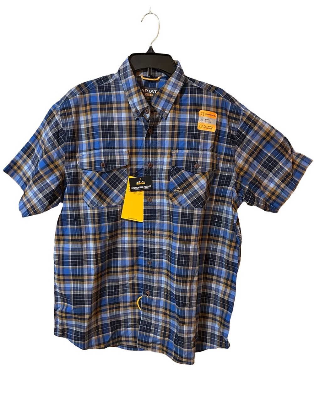 Ariat Rebar Men's L DuraStretch Plaid Short Sleeve Work Shirt